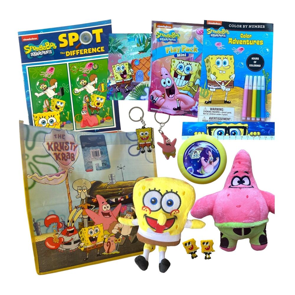 SpongeBob & Patrick Gift Bundle | Plush Toys, Activity Books, Keychains & More